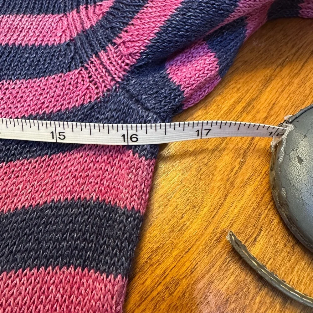 Talbots Petites 100% Linen Striped Knit Spring Sweater - Navy & Pink